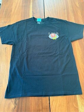 Lira Black Tee with Rose Logo large NWT